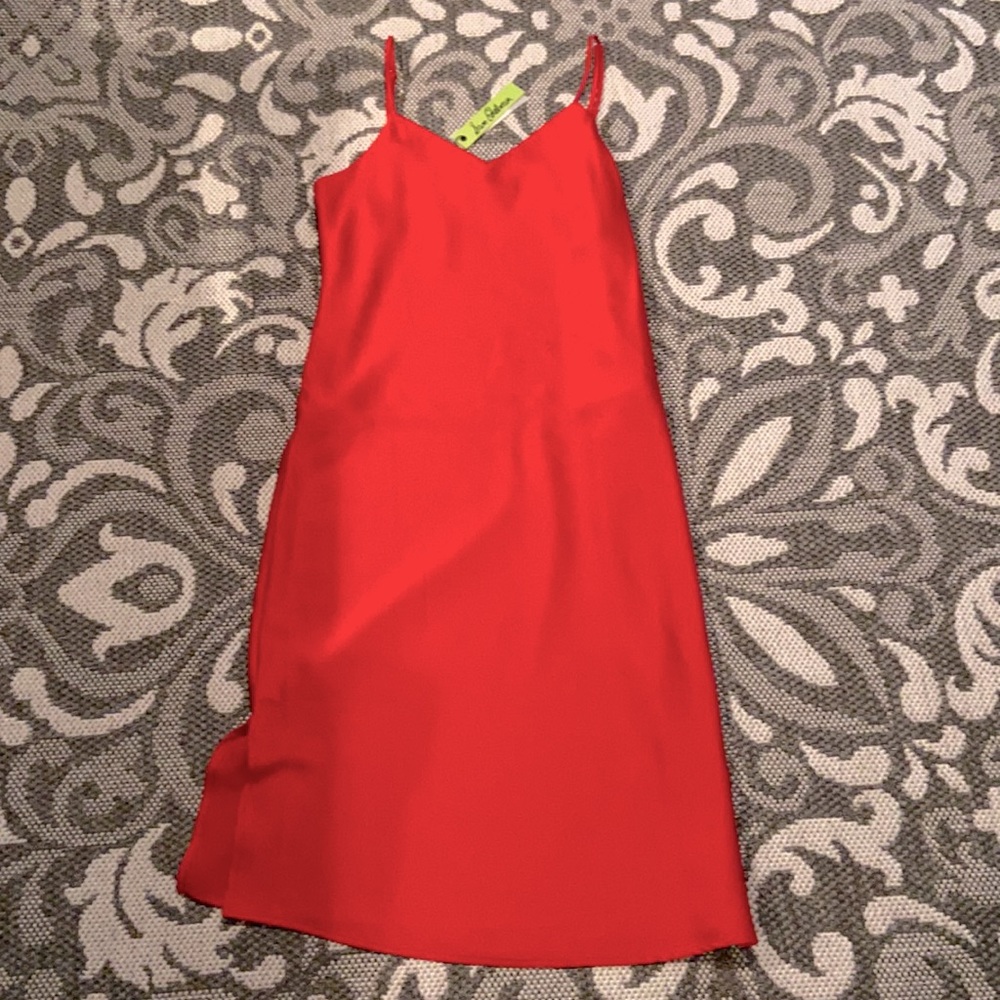 Red slip dress